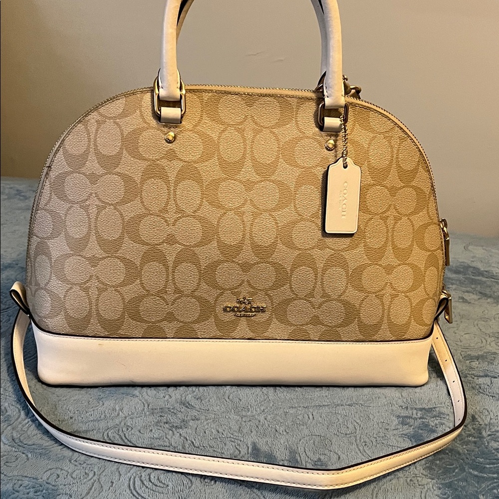 Coach Tan and Cream Signature Shoulder Bag